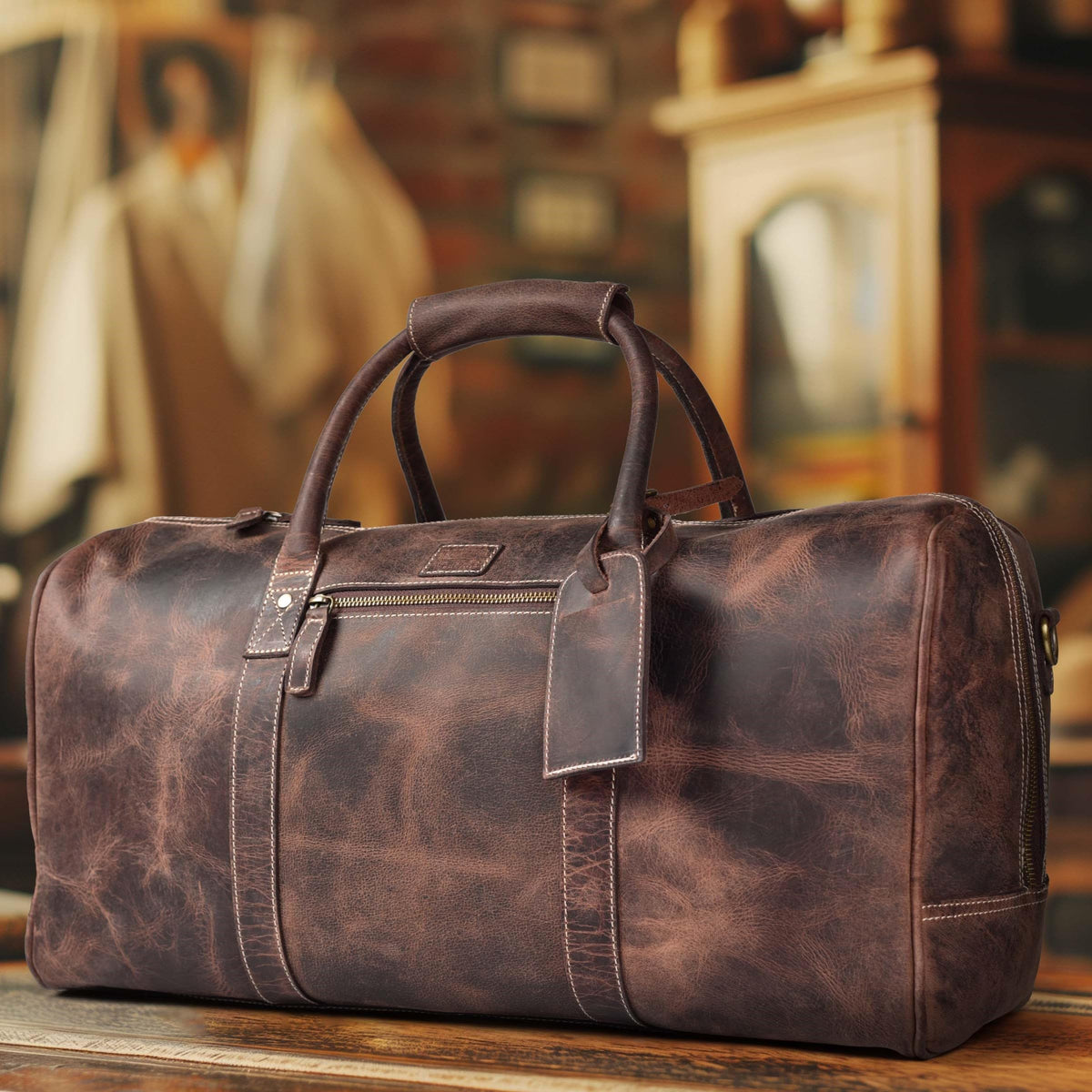 Leather Village Leather Duffel Bags for Men & Women-Stylish Travel Weekender Carry-On Sports Gym Overnight Luggage Bag - 20 Inch - Rustic Brown