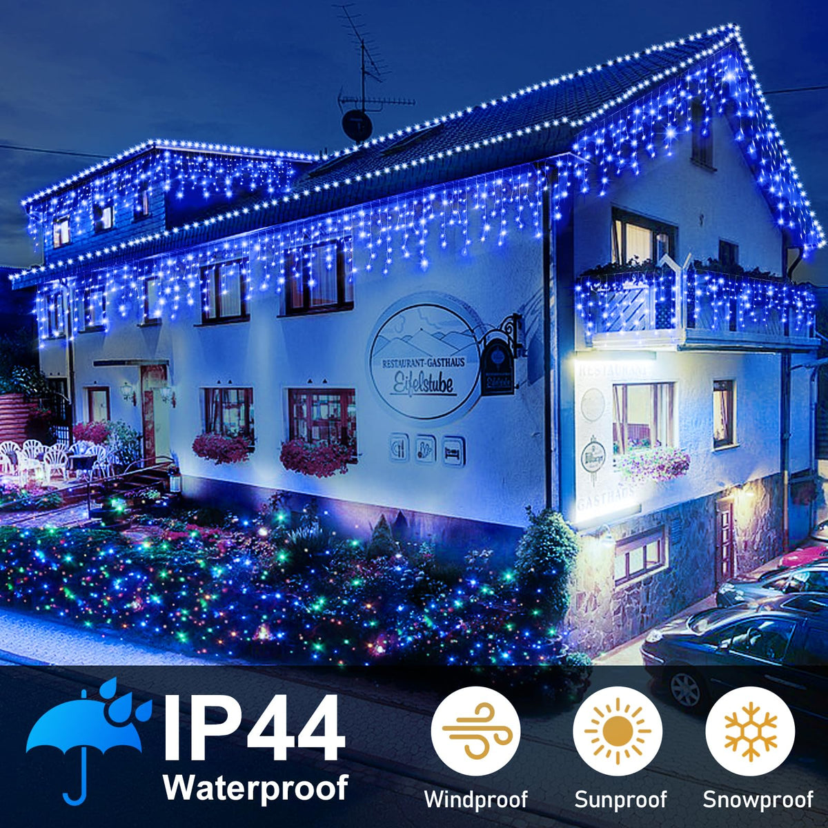Heceltt Christmas Lights Outdoor, 49FT 480 LED Ice Lights for Outside, 90 Drops Ice String Lights with 8 Modes, Waterproof Timer & Memory for Outside Decor, Yard, Garden, Eaves, Patio, Party (Blue)