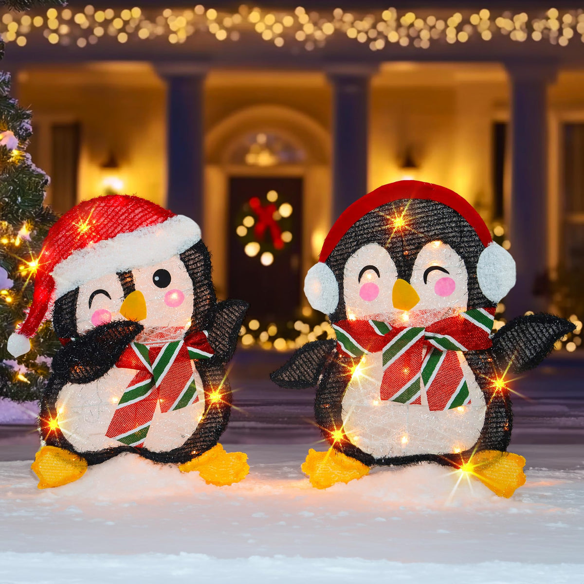 Dazzle Bright Christmas Decorations Outdoor, Set of 2 Lighted Penguins with 50 Lights, Light Up Xmas Decor for Indoor Outdoor Festive Holiday Garden Yard Lawn Patio