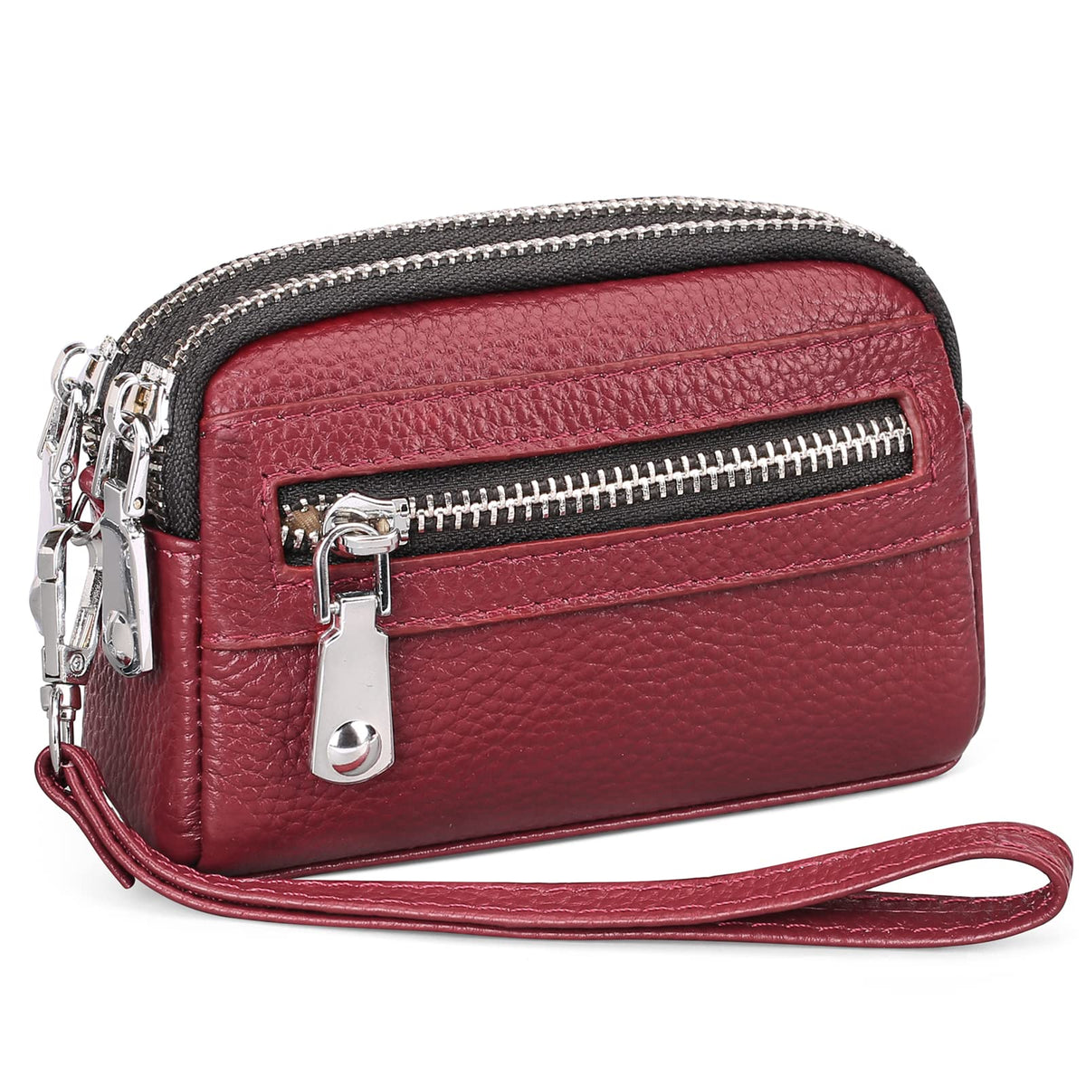 SENDEFN Coin Purse for Women Leather Wristlet Double Zip Around Small Change Pouch