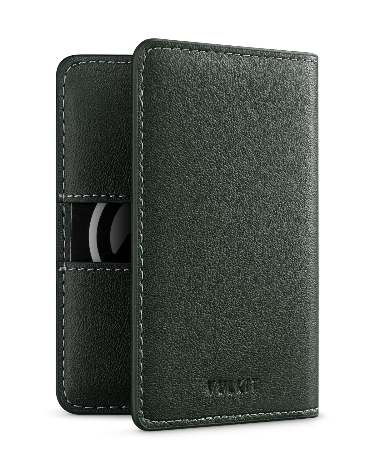 VULKIT Leather Slim Bifold Credit Card Holder for Max 8 Cards, Green