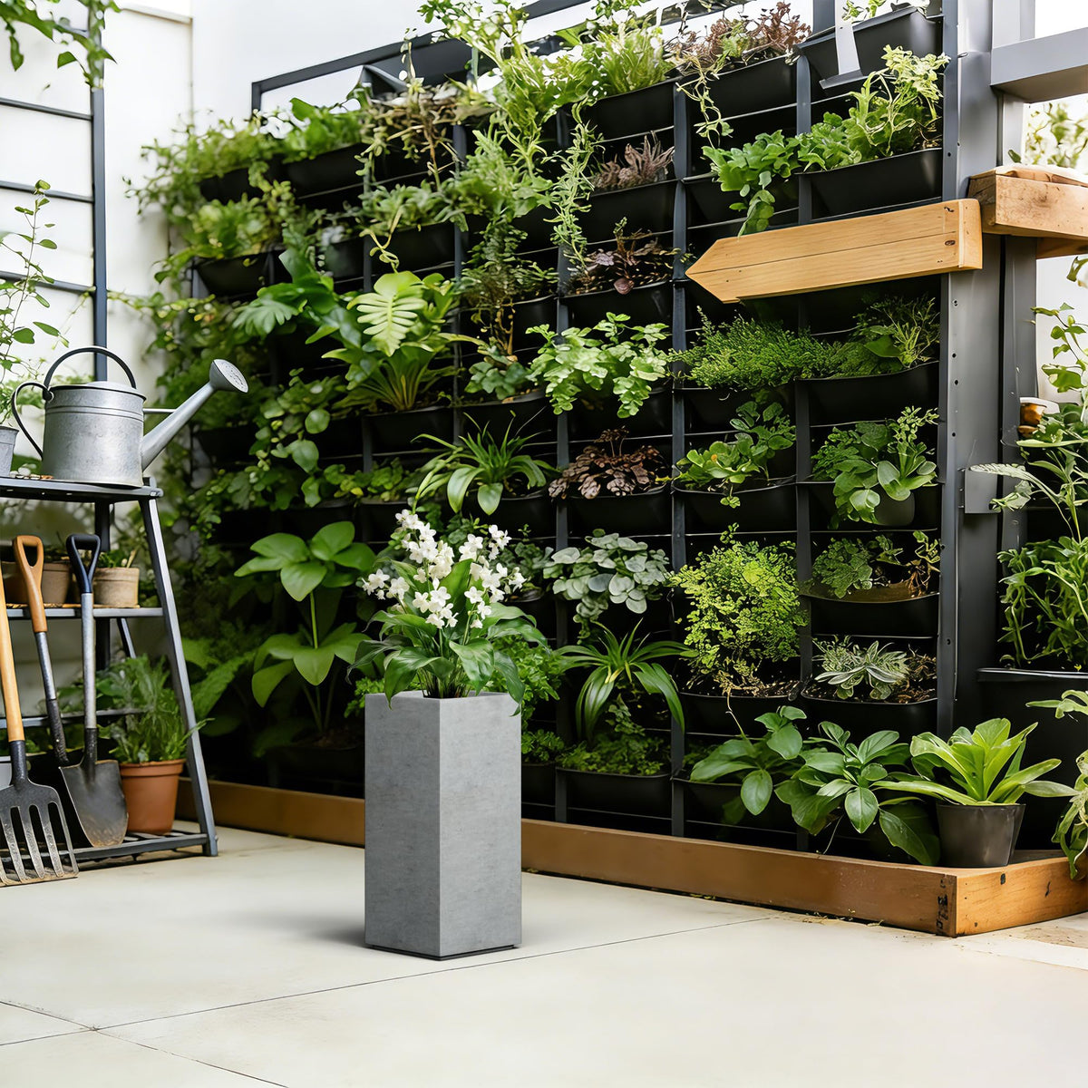 Kante 19.9" H Tall Rectangular Concrete Planter, Modern Square Diameter Plant Pot with Drainage Hole and Rubber Plug for Indoor Outdoor Home Patio Garden, Natural Concrete