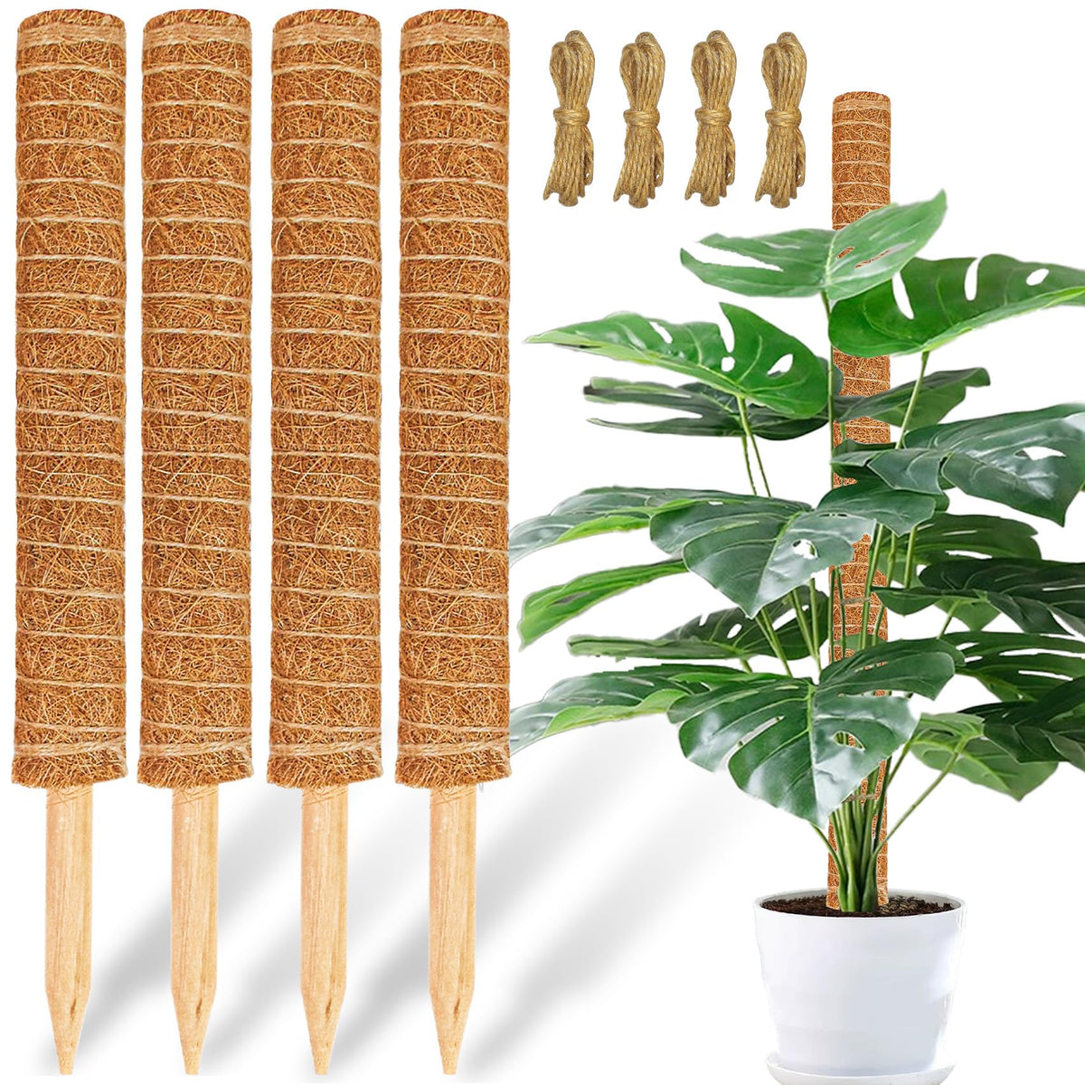 【4 Pack】 JJGoo Moss Pole, 17 inch Coco Coir Totem Poles Extending to 53 Inches, Plant Support Stick Plant Poles for Indoor Plants Climbing Plants Monstera, Sphagnum, Pothos