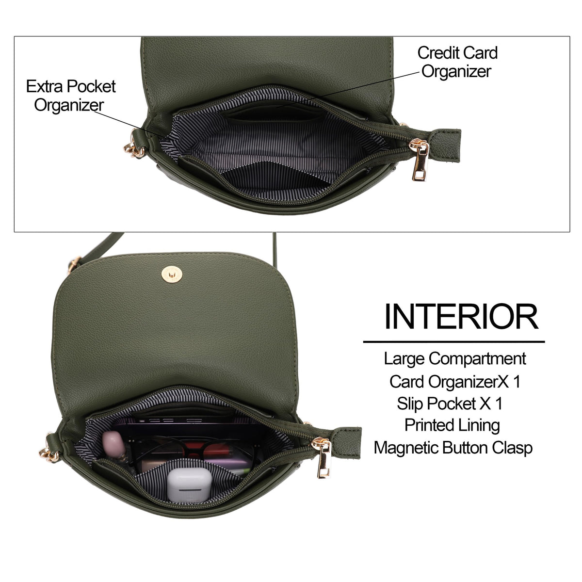 EVVE Small Crossbody Bag for Women Trendy Vegan Leather Flap Saddle Purses with Adjustable Shoulder Strap - Dark Green