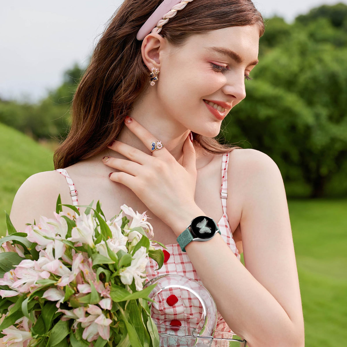 SNBLK Floral Engraved Bands Compatible with Samsung Galaxy Watch 7 Band 6 5 4 Active 2 40mm 44mm/5 Pro/Watch 6/4 Classic, 6Pack 20mm Cute Flower Soft Silicone Sport Strap for Samsung Watch Bands Women