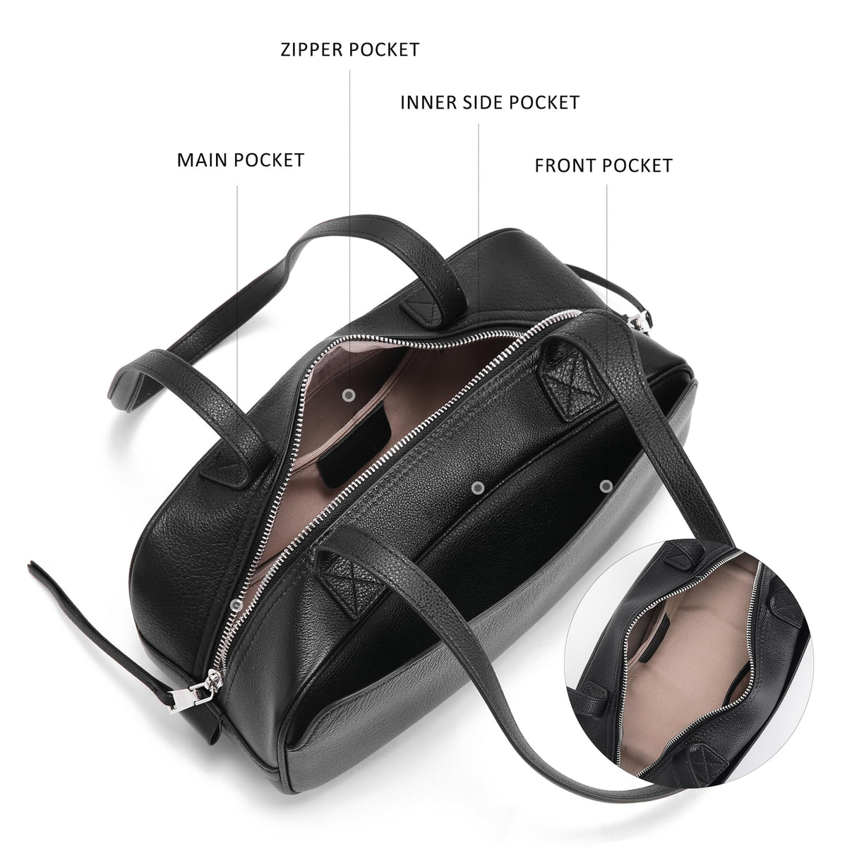 hedexe Leather Shoulder Bag for Women: Genuine Leather Hangbag for Ladies - Chic Bowler Purse for Work Travel & Daily(01Black)