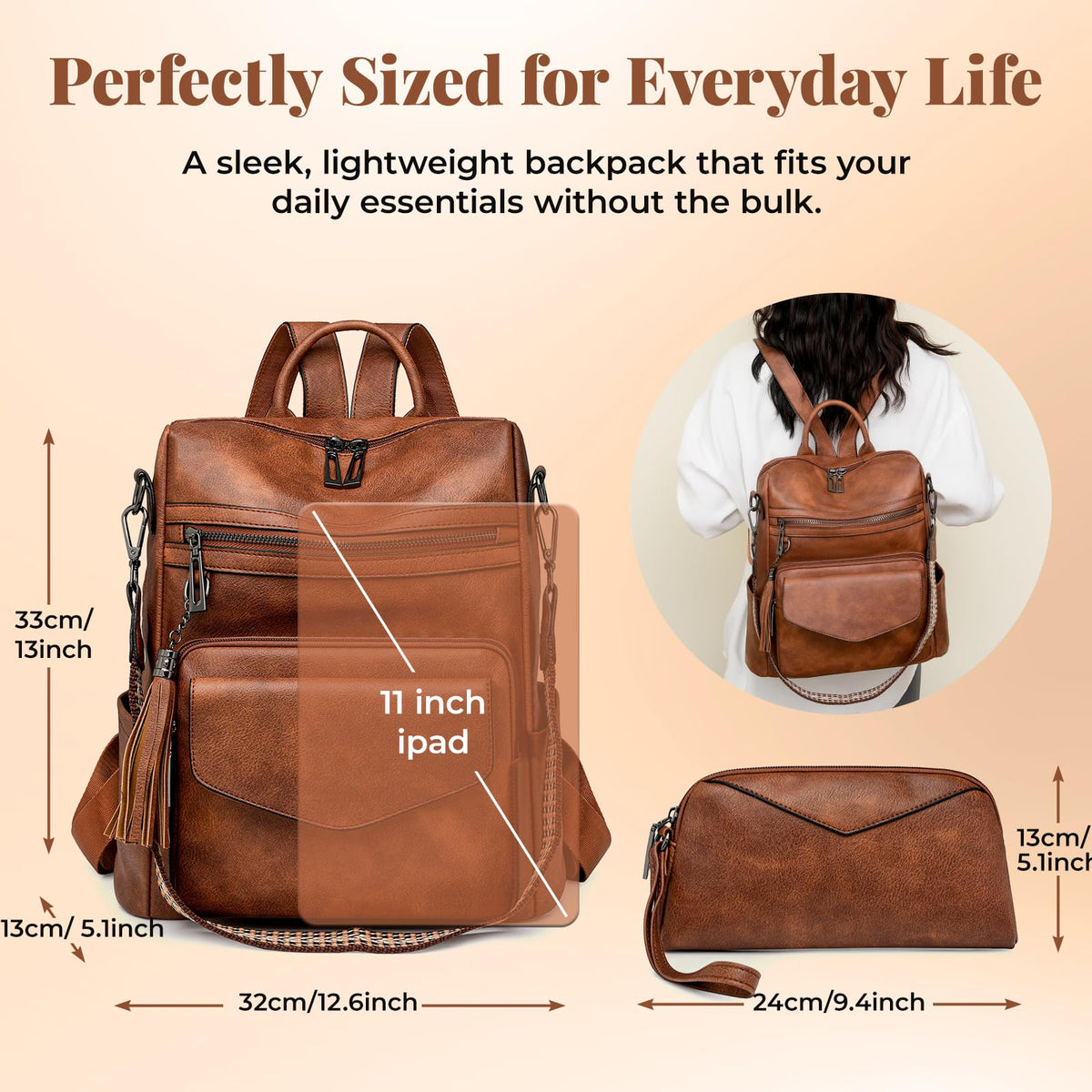 garaplight PU Leather Backpack Purse for Women | Anti-theft Ladies Shoulder Bag Handbag Suitable for Work, Travel, and Daily Use (Brown)