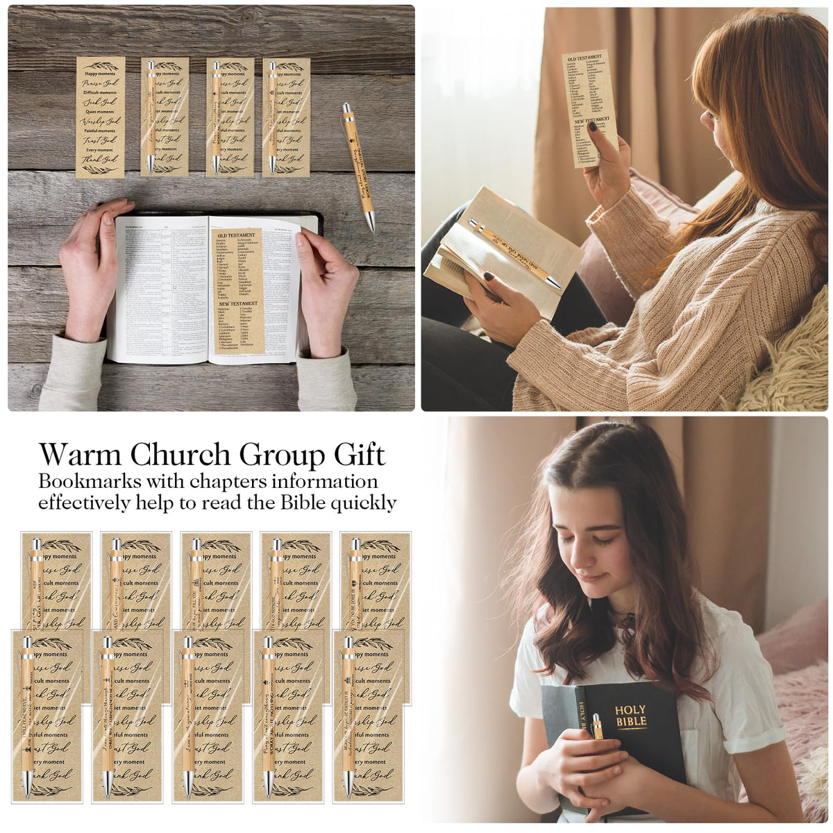 Spakon 100 Sets Fathers Day Gifts for Church Christian Pens Bulk Bible Verse Pen Religious Double Sided Emergency Numbers Bookmark for Men Women Sunday School