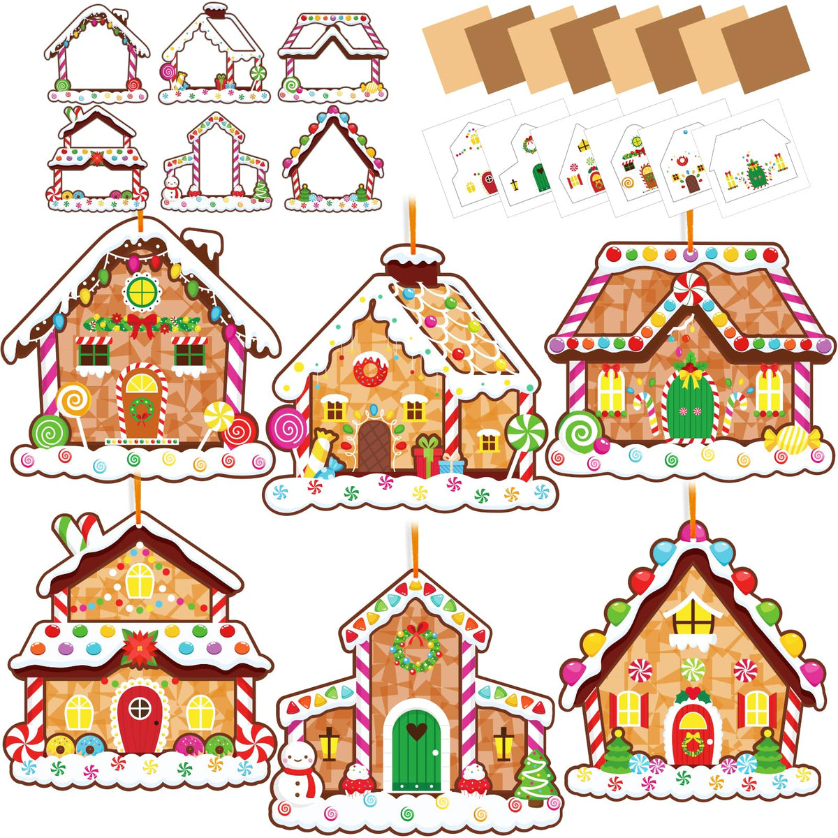 42 Packs Christmas Suncatchers Crafts for Kids, Winter DIY Gingerbread House Tissue Paper Sign Art Crafts Kit Gift for Winter Xmas Holiday Fun Home Classroom Game Activities Party Decor Favors