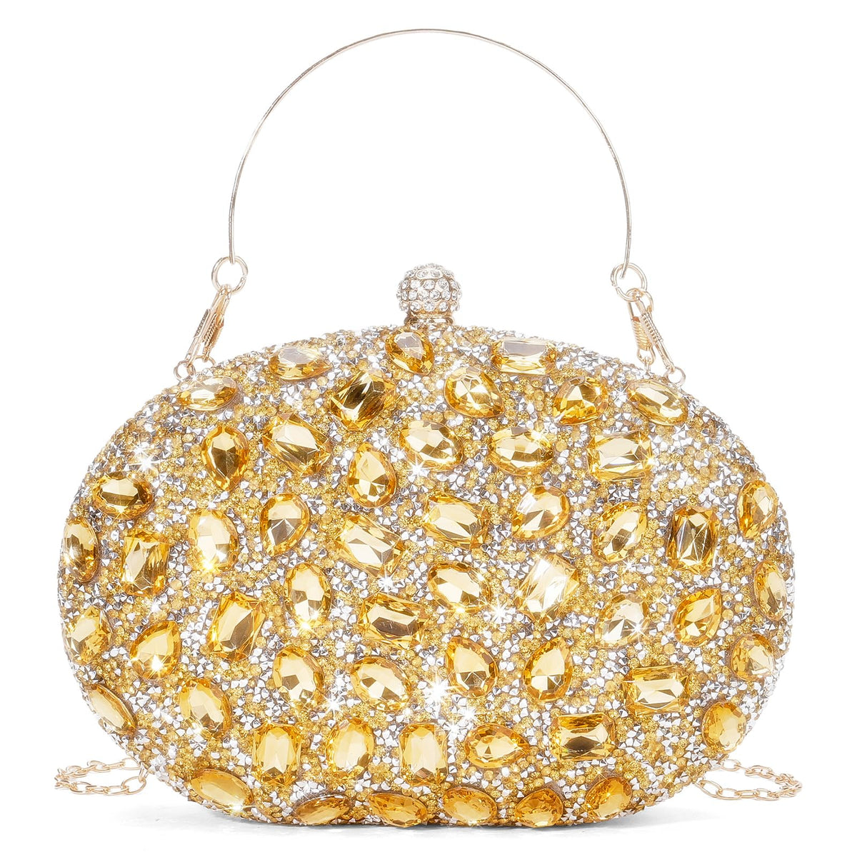 RNIEGA Rhinestone Clutch Purses for Women Large Capacity Evening Bag with Detachable Chain for Wedding, Prom, Parties
