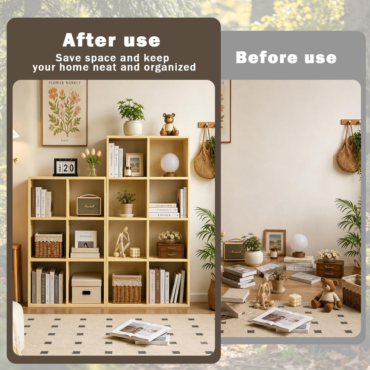 Endearing Limons【2026 Wooden 3 Cube Shelf Storage Organizer with Anti-Tipping Kits + Reversible Open Back Solid Panel Bookcase (11 x 11 Unit Cell White)