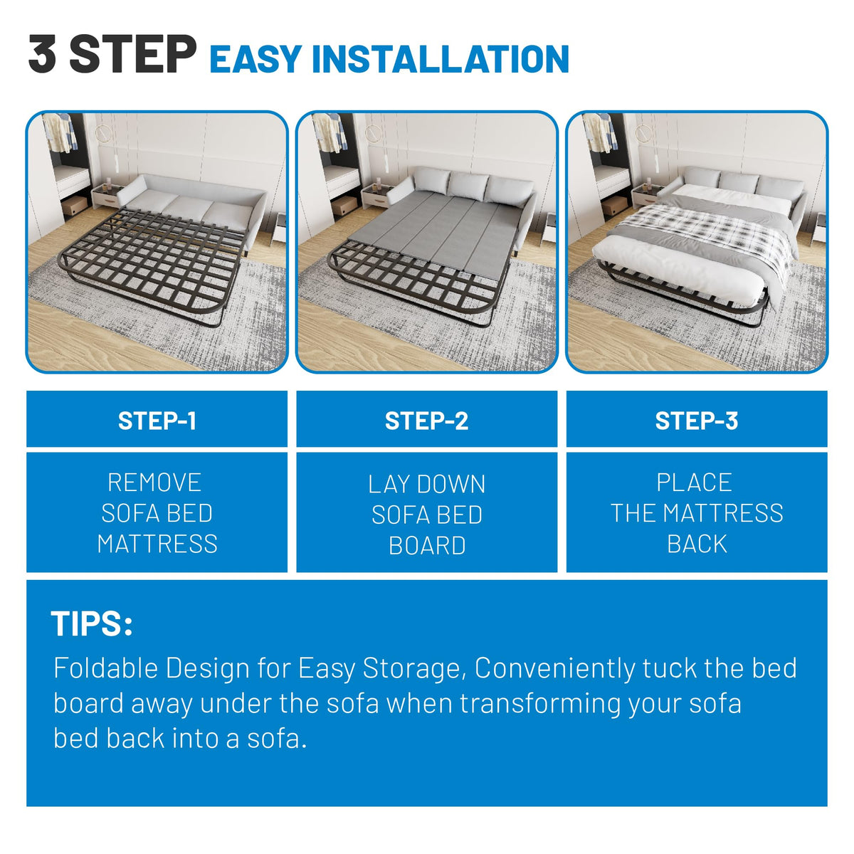 Greaton, Heavy Duty Sleeper Sofa Bed Support Board, 48" x 35.5" Wood Base to Fix Sagging Mattresses, Reinforced Under Cushion Panel, Pull Out Couch Mattress Boards, Easy Installation