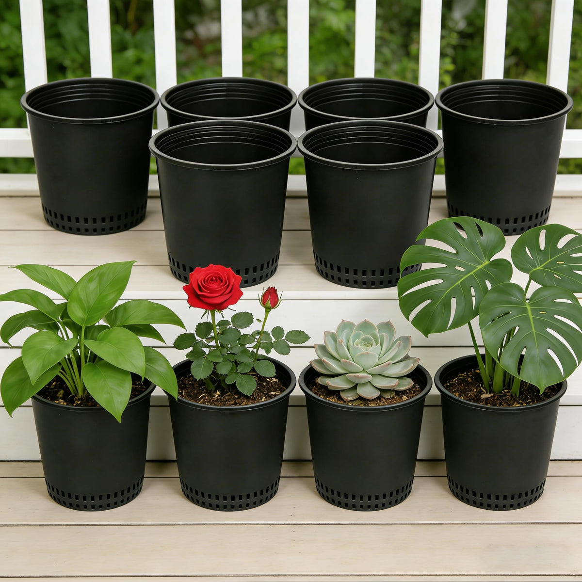 Gyfofix 1 Gallon Black Nursery Pots, 3 Pack 7 Inch Plastic Tidal Planter, Heavy Duty Breathable Mesh Plant Pots with Drainage Holes, Durable Net Cups for Indoor and Outdoor Gardening