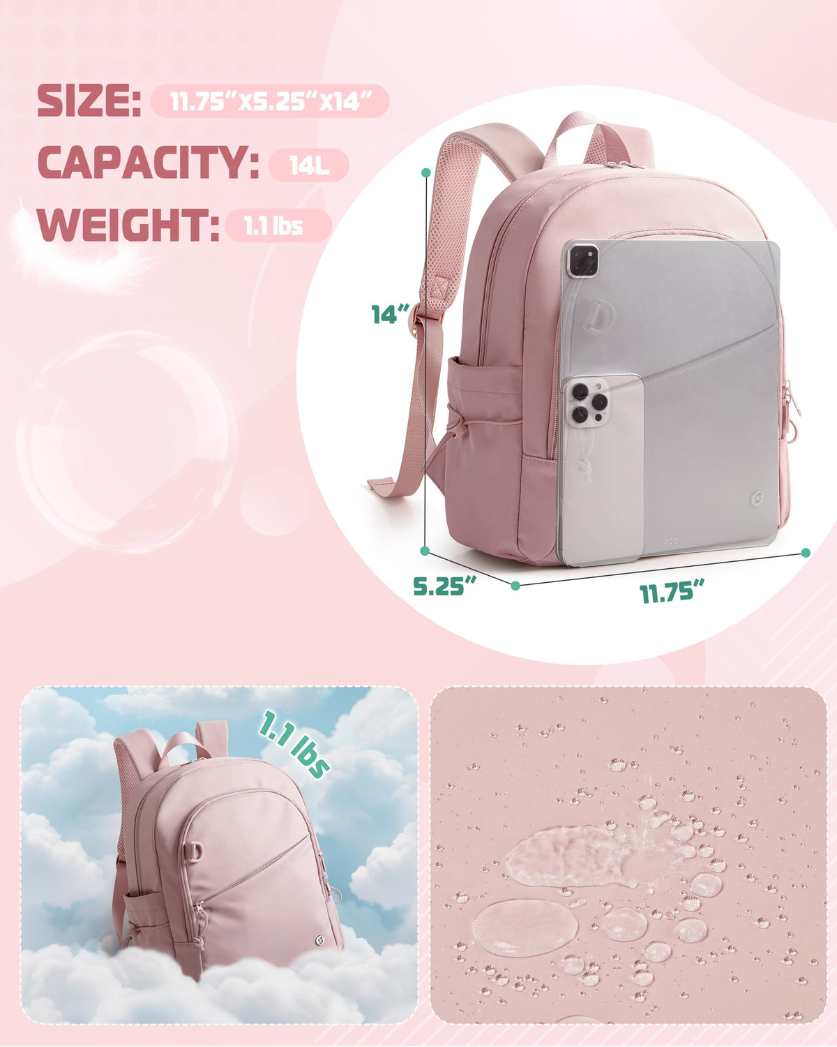 Smasrob Women Mini Backpack with Wet Pocket and RFID Blocking Pocket, Small Backpack Purse for Gym, Work, College or Travel, Pink