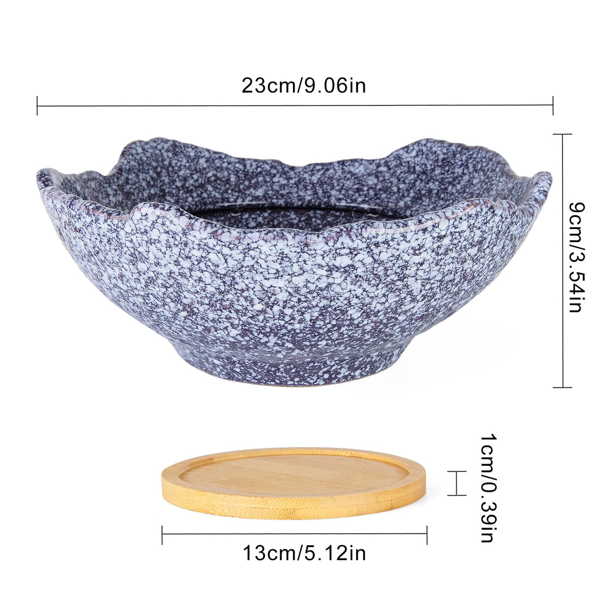 ARTKETTY Bonsai Pots - 9.06'' Ceramic Pots for Indoor Plants, Large Succulent Pots with Drainage Bamboo Tray, Unique Bonsai Tree Planters Round Cactus Flower Plant Container Bowl Home Office Decor