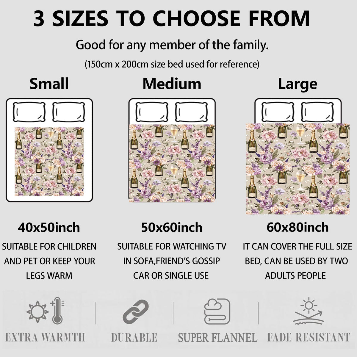Aonimonis Floral and Champagne Throw Blanket Gifts for Women, Soft Fuzzy Warm Cozy Flannel Blankets for Bedroom, Travel, Couch, Home Decor 50x60 in