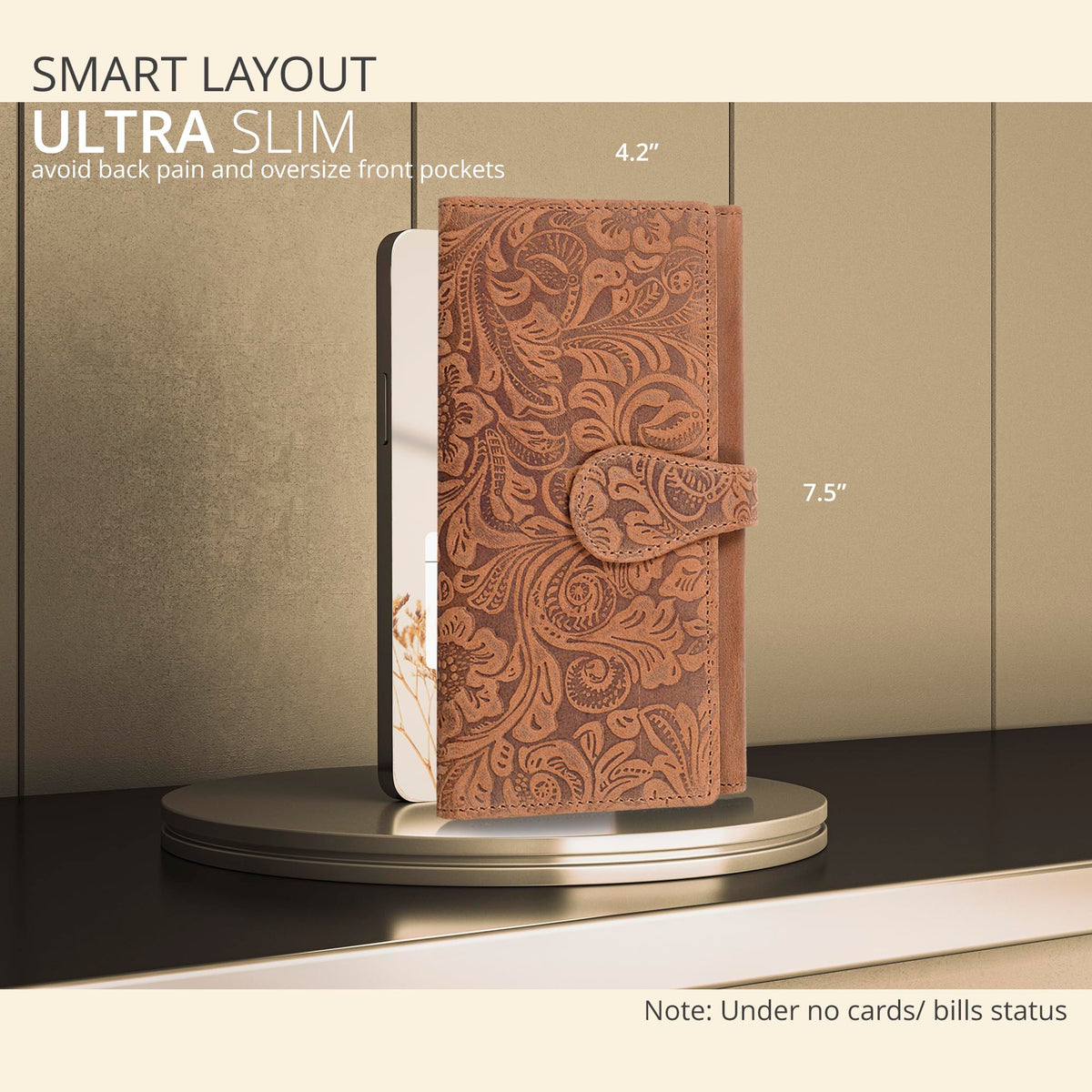 Oak Leathers Leather Wallets | Tan | Flower Patterns | Chic Design | Gifts For Women | RFID Protection | Multiple Slots