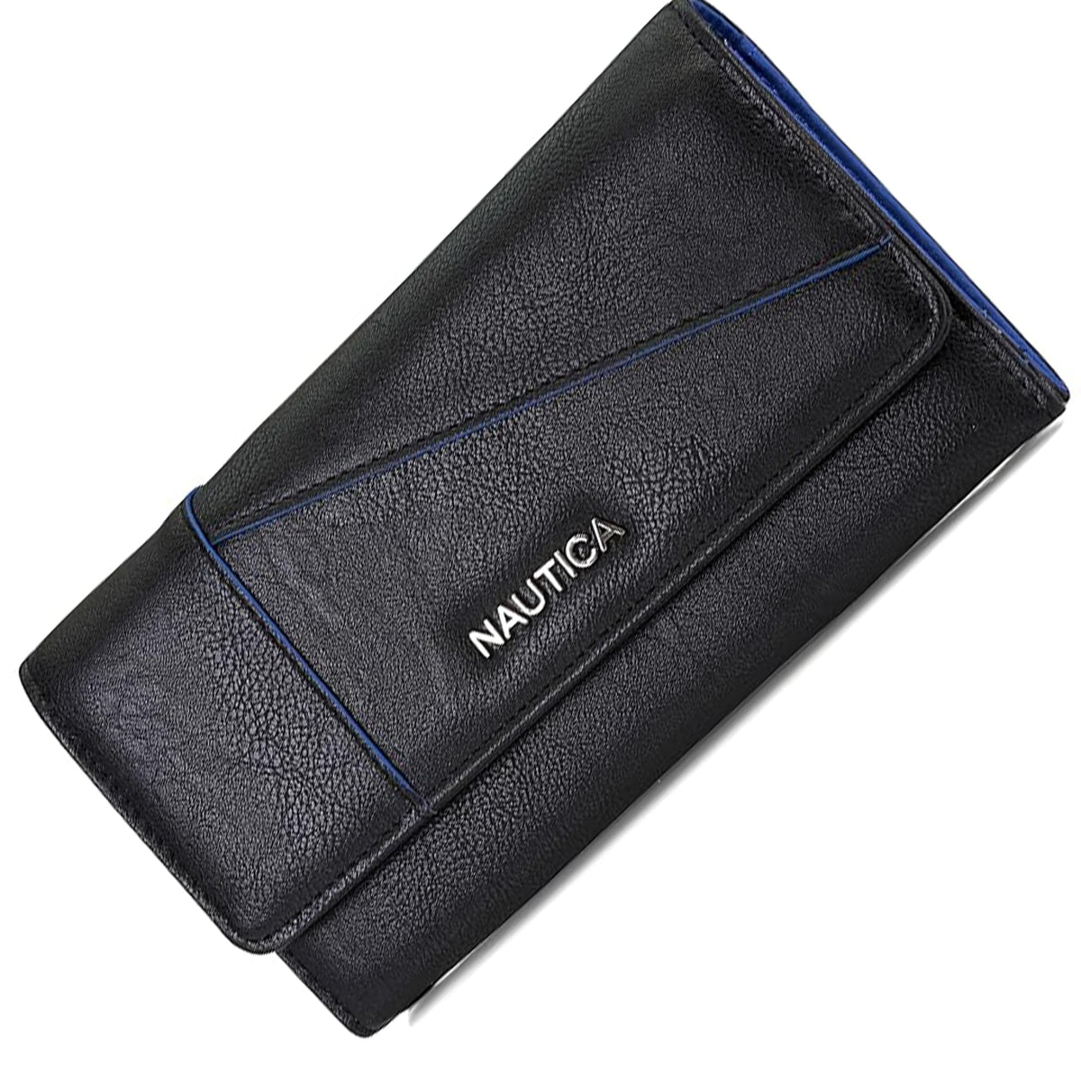 Nautica Money Manager Womens Slim Compact RFID Blocking Credit Card Holder Clutch Wallet Organizer with Zipper Coin Purse and Phone Compartment (Black)