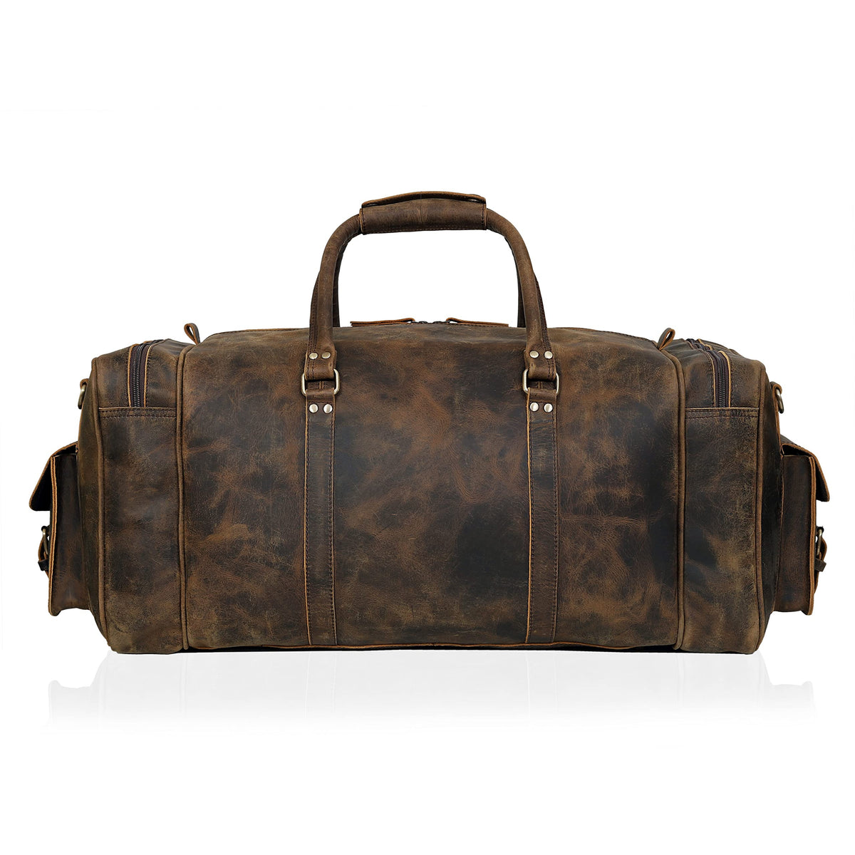 Large duffel bags for men holdall leather travel bag overnight gym sports weekend bag (BROWN, 32" XX-Large)