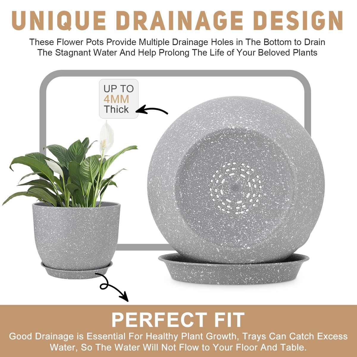 YNNICO Indoor Self Watering Planters with Drainage Holes and Saucers