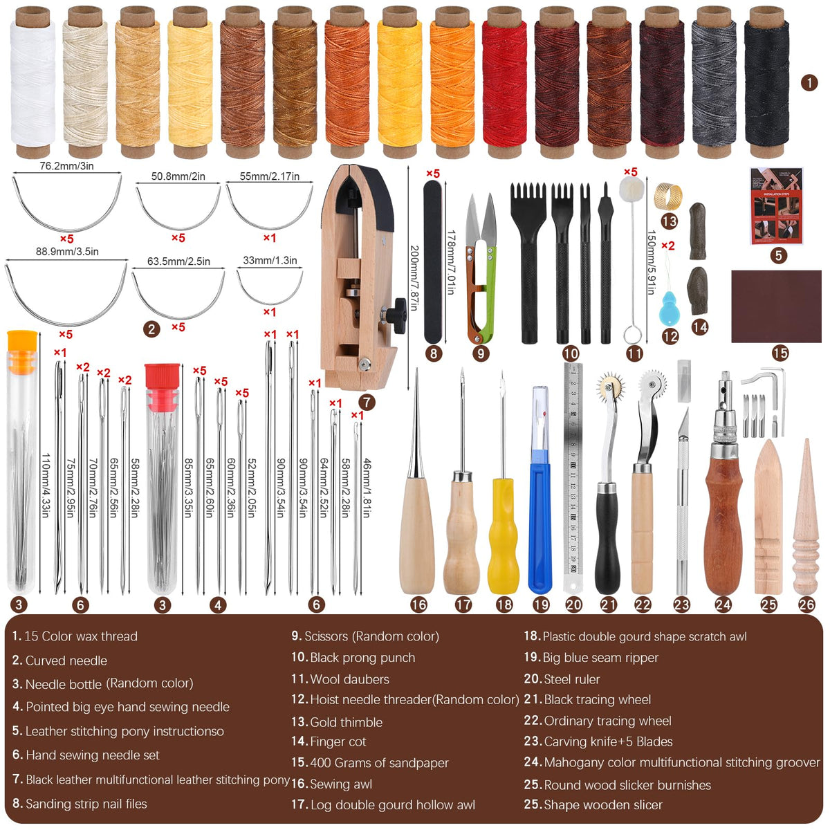 Yizzvb Stitching Pony, Leather Stitching Pony Clamp-Table Desktop Pony Horse Clamp with Sewing Needles, DIY Stitching Clamp, 96 PCS Leathercraft Repair Tools with Awl for DIY Leather Hand Stitching