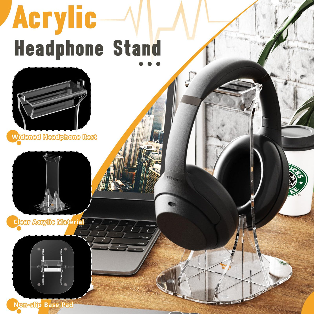 Desing Wish Acrylic Headphone Stand for Desk Non-Slip Universal Headphone Holder Gaming Headset Stand Headset Hanger for All Headphones Size