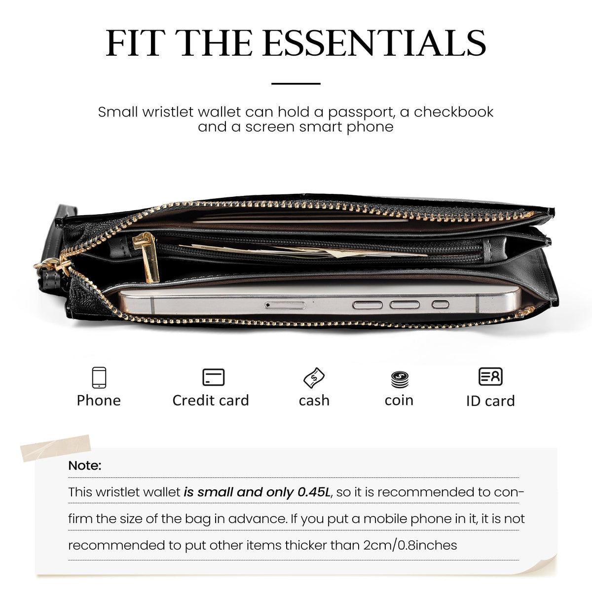 befen Genuine Leather Wristlet Clutch for Women Ultra-Slim Ladies Credit Card Holder Wallet Purses with RFID Protection (Black.)