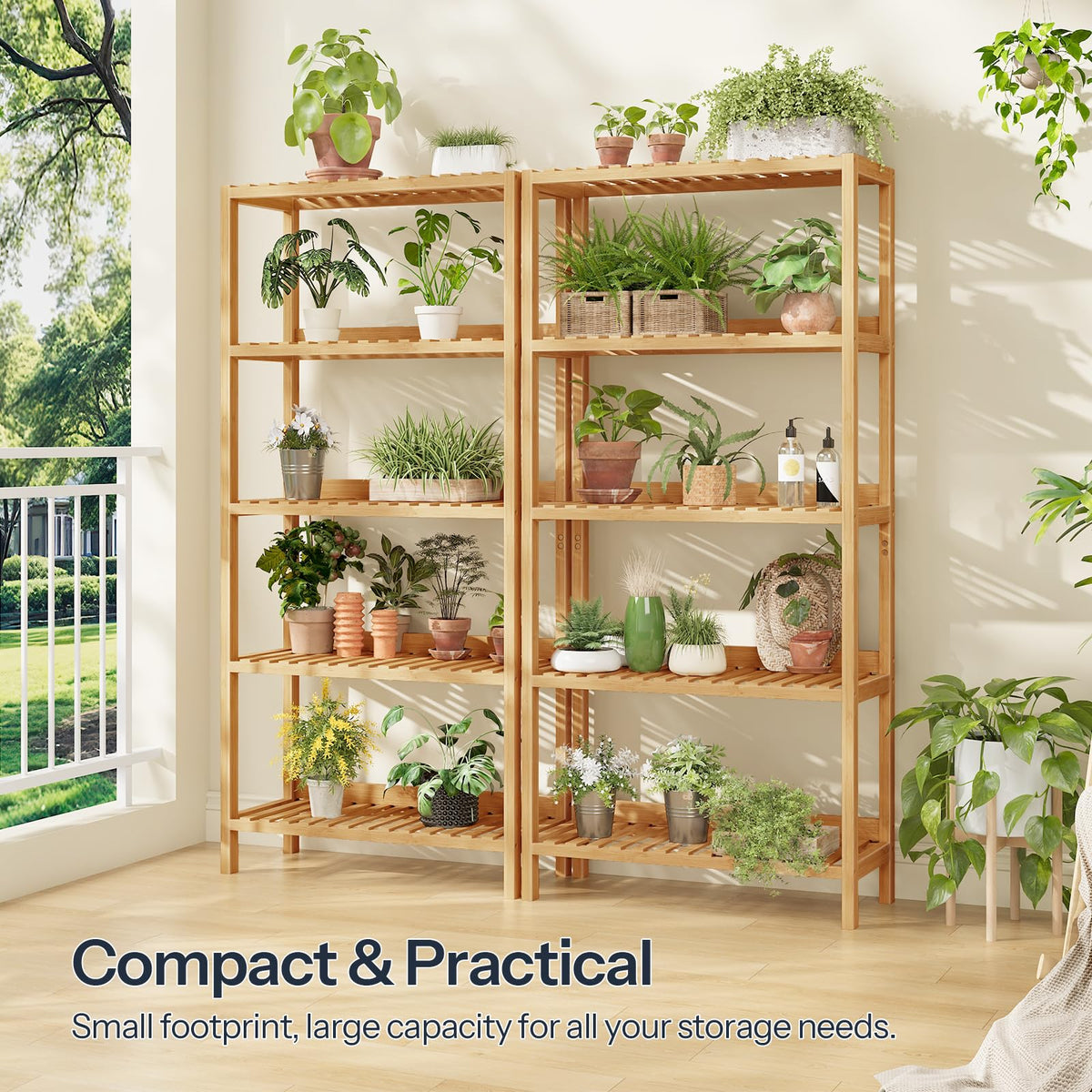 HOOBRO Bamboo Storage Shelf, 5-Tier Freestanding Shelving Unit, Multifunctional Storage Rack with Back Panel, 23.6 x 10.2 x 51.2 inches, for Bathroom, Living Room, Balcony, Kitchen, Natural YL96CJ01
