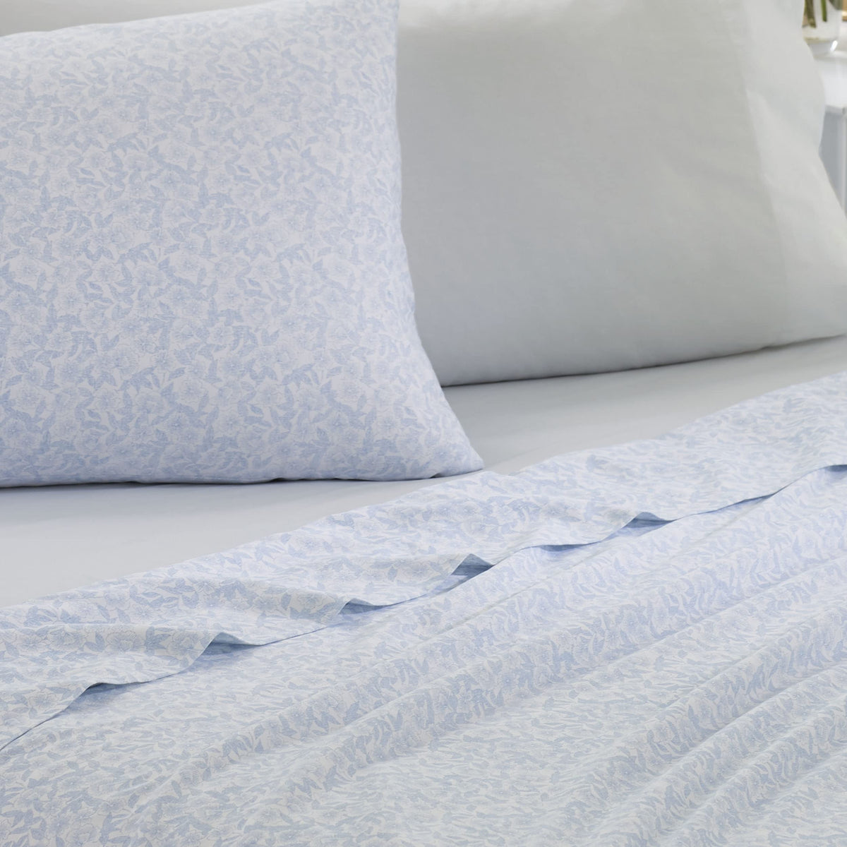 Laura Ashley - King Sheets, Cotton Percale 6-Piece Bedding Set, Crisp & Cool Home Decor (Belle Blue Cashmere, King)