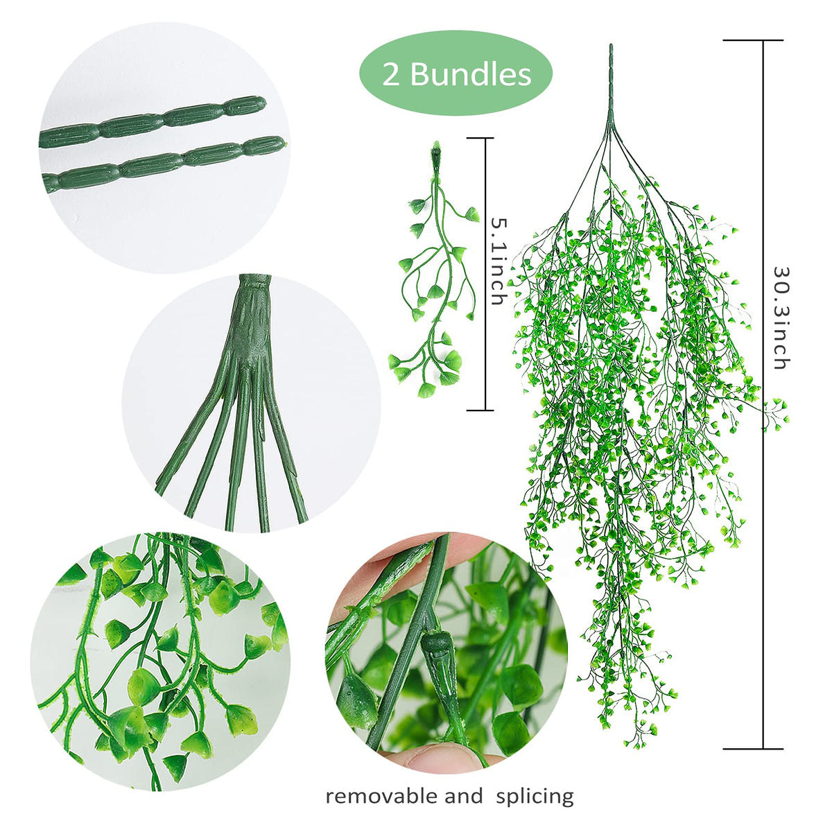 RECUTMS 4Pcs Artificial Hanging Plants Faux Hanging Greenery Ivy Decor Artificial Hanging Vines Plastic Plants for Indoor Outdoor Wall Home Garden Wedding Party Decor(Green 4P)