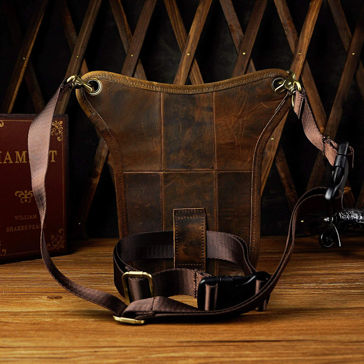 Le'aokuu Mens Genuine Leather Messenger Hiking Waist Hip Bum Pack Drop Leg Bag 211-3 1 Dark Brown