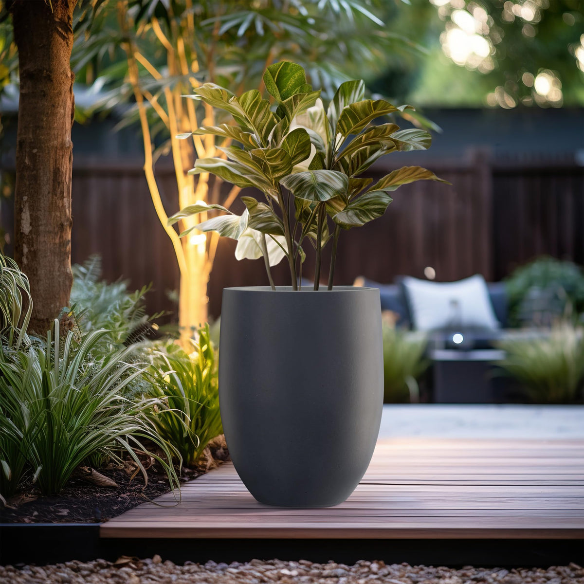 Kante 21.7" H Charcoal Concrete Tall Planter, Large Outdoor Indoor Decorative Pot with Drainage Hole and Rubber Plug, Modern Round Style for Home and Garden