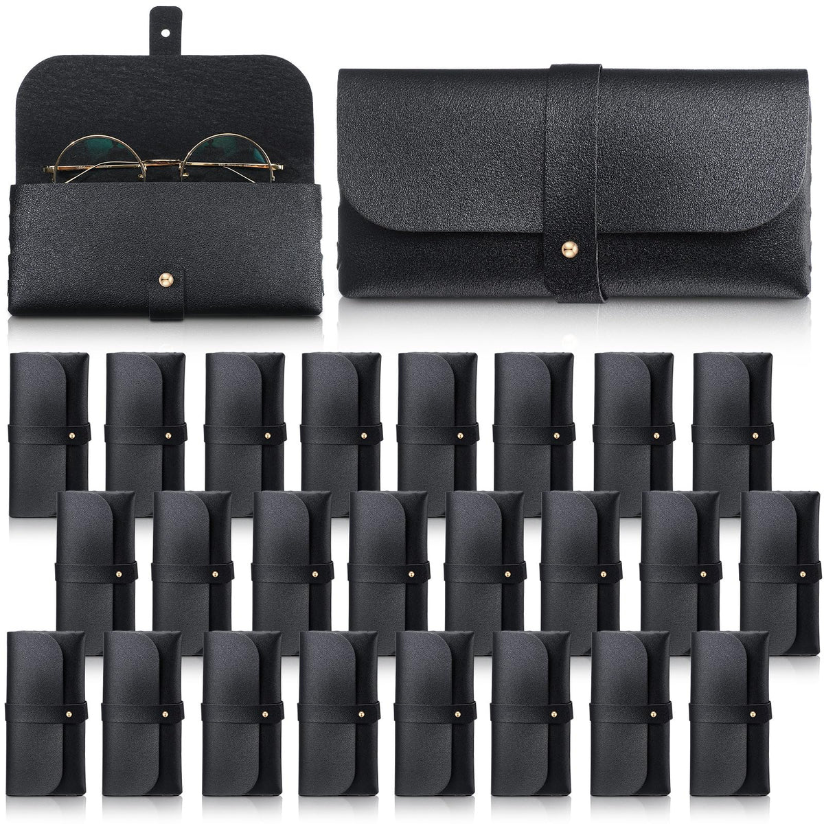 Nuogo 30 Pack Eyeglass Case Soft Glasses Case Studded Sunglasses Pouch Portable PU Leather Sunglasses Bag Travel Reading Glass Sleeve for Women Men