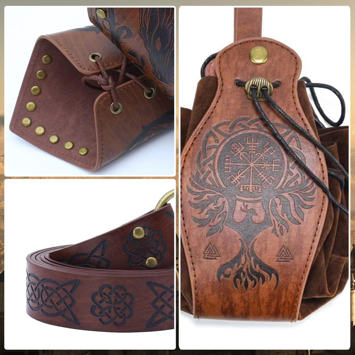 Yickoon 5PCS Renaissance Accessories Medieval Vintage Viking Leather Belt Pouch Waist Bag Halloween Renaissance Cosplay Costume Accessories