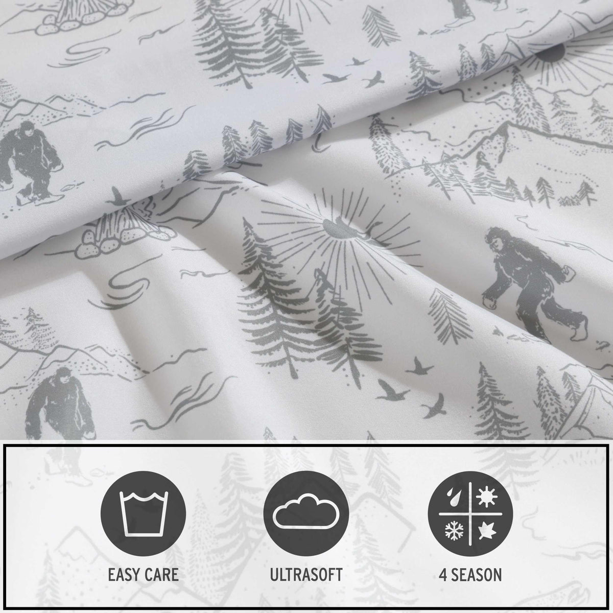 Eddie Bauer Kids - Full Sheet Set, Ultra-Soft Microfiber Bedding with Fully Elastic Fitted Sheet, Kids Bed Set with Pillowcases, Easy Care Bedding (Big Foot Hiking Trip)