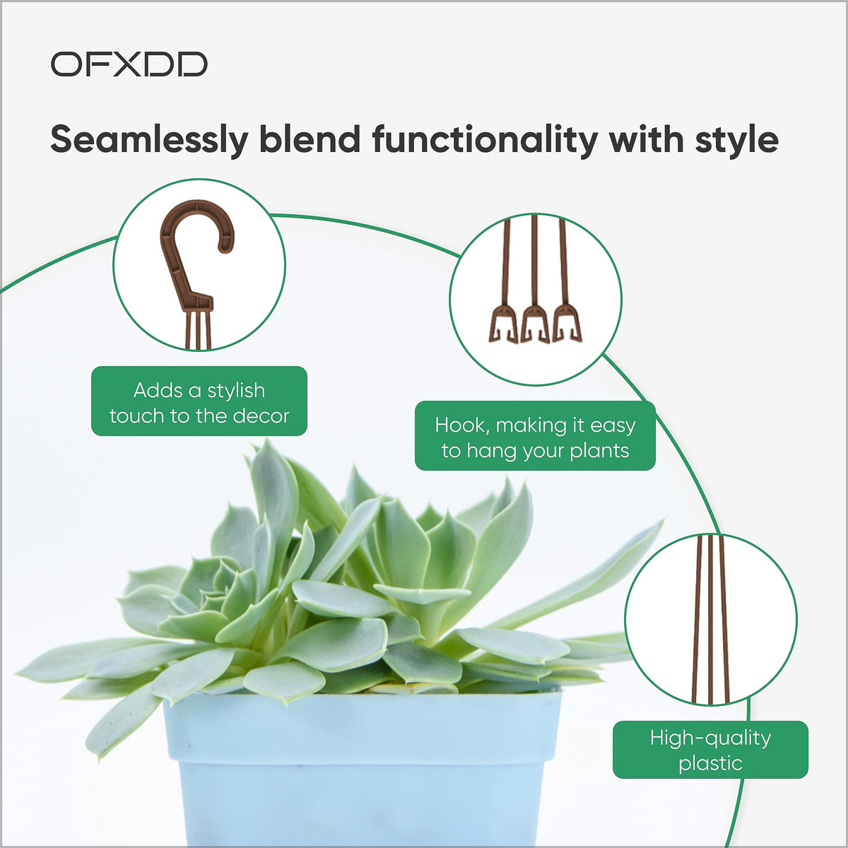 OFXDD Plant Hanger, 4 Pcs - Flower Hanging Planters for Indoor and Outdoor Plants - Plastic Plant Holder with Hooks, Brown