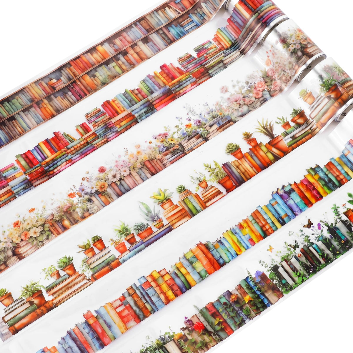 6 Rolls Book-Themed PET Tape, PET Tape Stickers for Journaling, Library and Nature-Inspired Floral washi Stickers Book Journal Supplies for DIY Crafts, Gift Wrapping, Scrapbooking and Journaling
