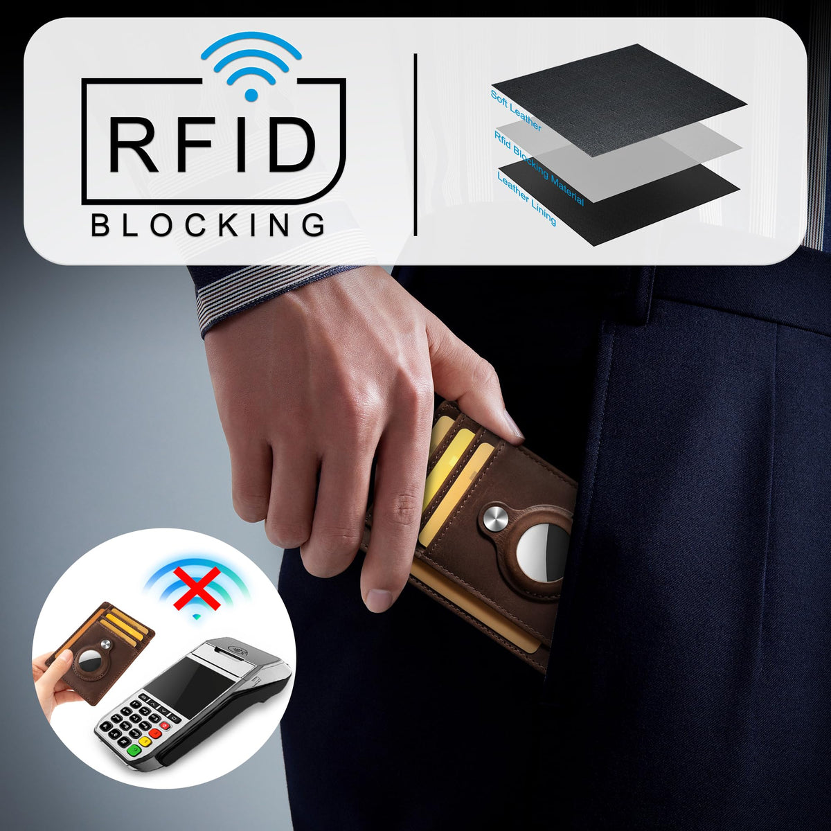 Hawanik Slim Minimalist Front Pocket Air Tag Wallet, RFID Blocking Card Holder Wallet with Airtag Holder