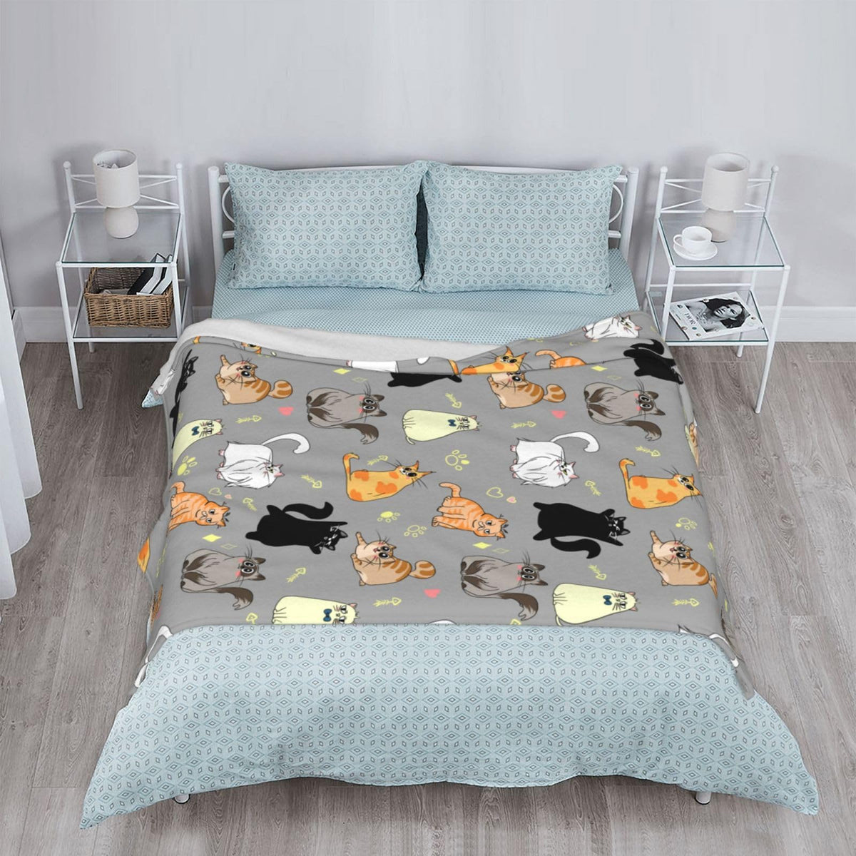 Cute Cat Throw Blanket Cozy Fluffy Plush Blanket Soft Flannel Throw Blanket for Kids Men Women Gift Sofa Bed Couch 50"x40" Christmas