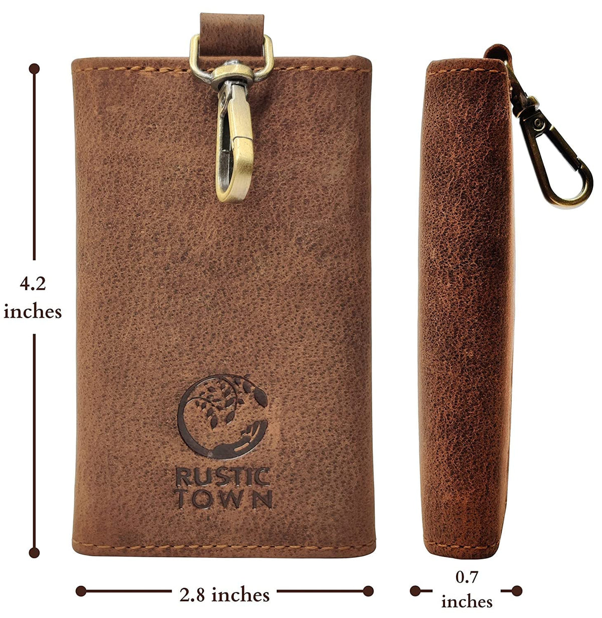 RUSTIC TOWN Leather Key Holder - Smart Fob Car Key Loop - Leather Key Pouch Wallet Slim Keychain with 6 Key Holder - Stylish and Practical Key Organizer for Men and Women