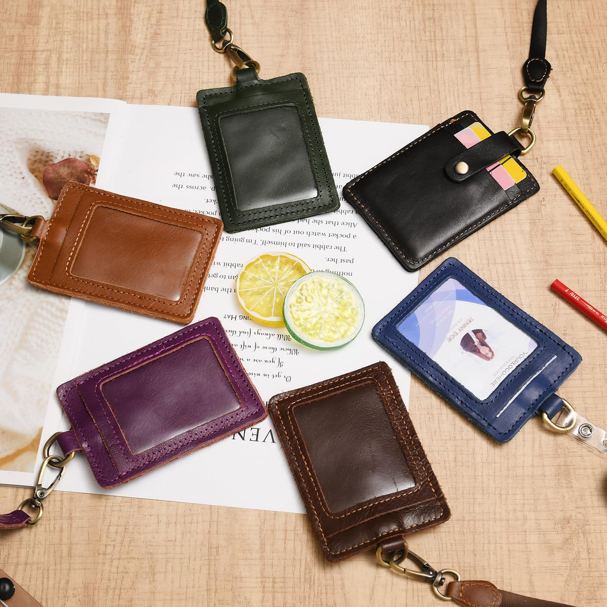 Wonderpool ID Badge Holder Genuine Leather Card Slots Case with Detachable Neck Lanyard and Retractable Badge Reel for Office School Hospital Exhibition ID & Driver Licence (Purple)