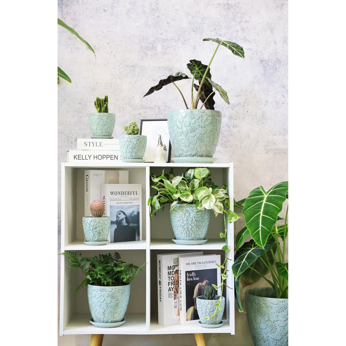 Bestseler 8 Inch + 6 Inch Plant Pots for Indoor Plants, Ceramic Planter with Drainage Hole and Saucers, Garden Pots for Succulent, Orchid, and Flower, Set of 2