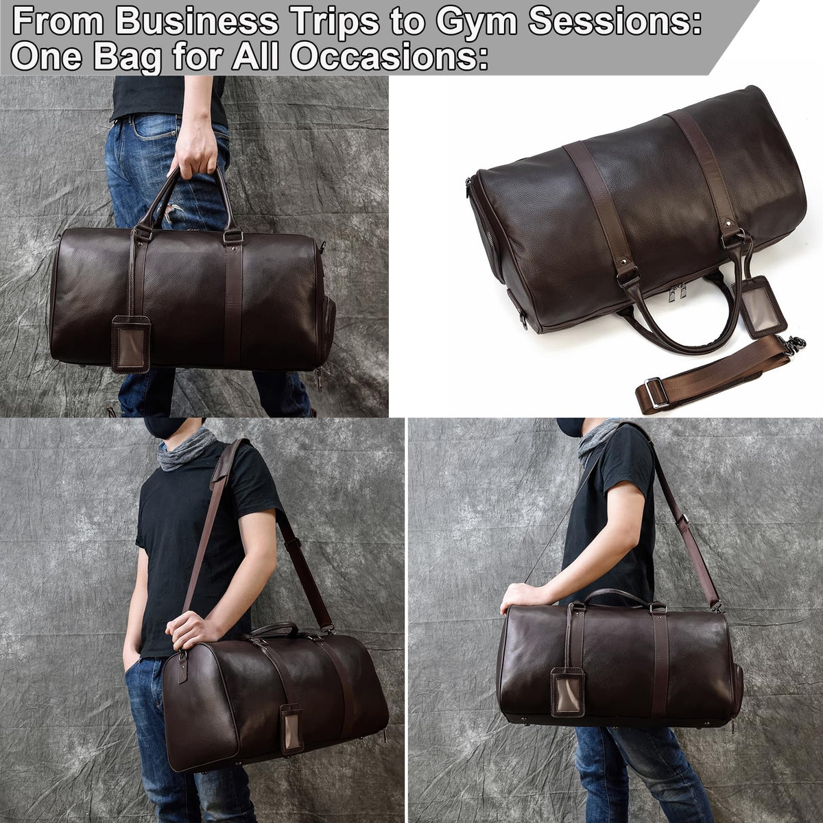 Yevabo Genuine Leather Duffel Bag for Men & Women, Cabin Friendly Carry-On Weekender Bag for Gym Travel Overnight Trips, Brown