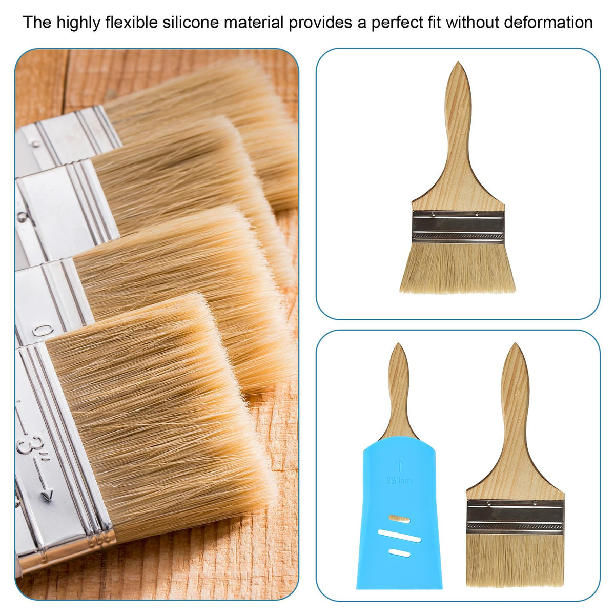 Fukaisu 6pcs Paint Brush Protector Covers, 3 Sizes Highly Flexible Silicone Paintbrush Saver Sleeves Case for Art Studio or Home Improvement Toolbox Container Storage & Organizer Keep Shape (Blue)