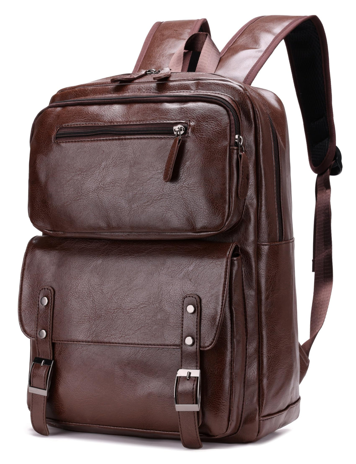 ORILOOSEN PU Casual Backpack，Men Women casual Leather laptop backpack，Daily commuter leather backpack，work bag (Brown)