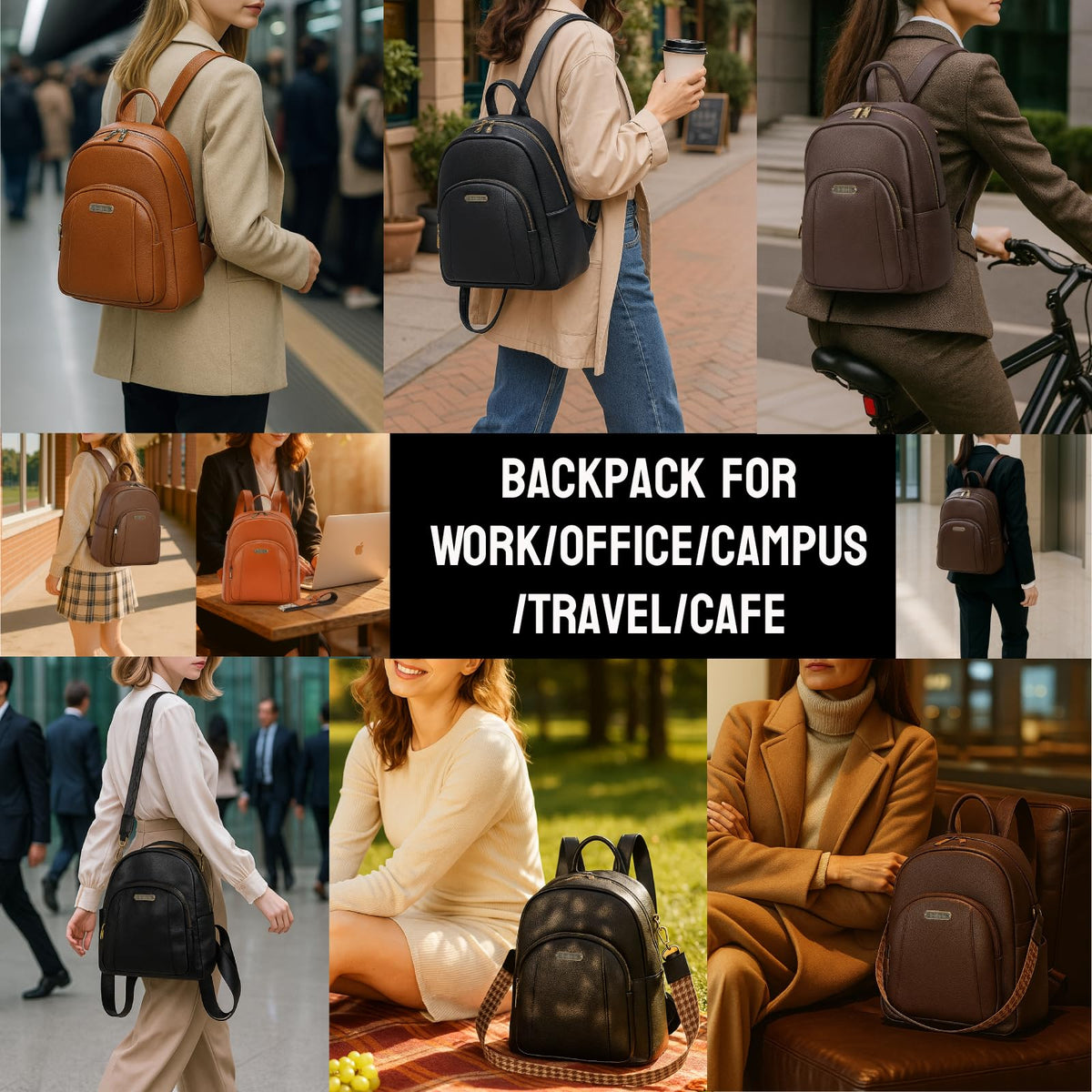 Blofinche Women's Genuine Leather Backpack Purse, 12.9 Inch Laptop Backpack with Anti-Theft Pocket, Stylish Leather Bag for Work & College, Fashion Brown