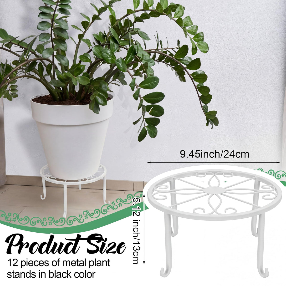 Maitys 12 Pack Metal Plant Stands Outdoor Indoor Heavy Duty Flower Potted Holder Anti-Rust Plant Pot Shelf Round Flower Display Rack for Porch Garden(White)