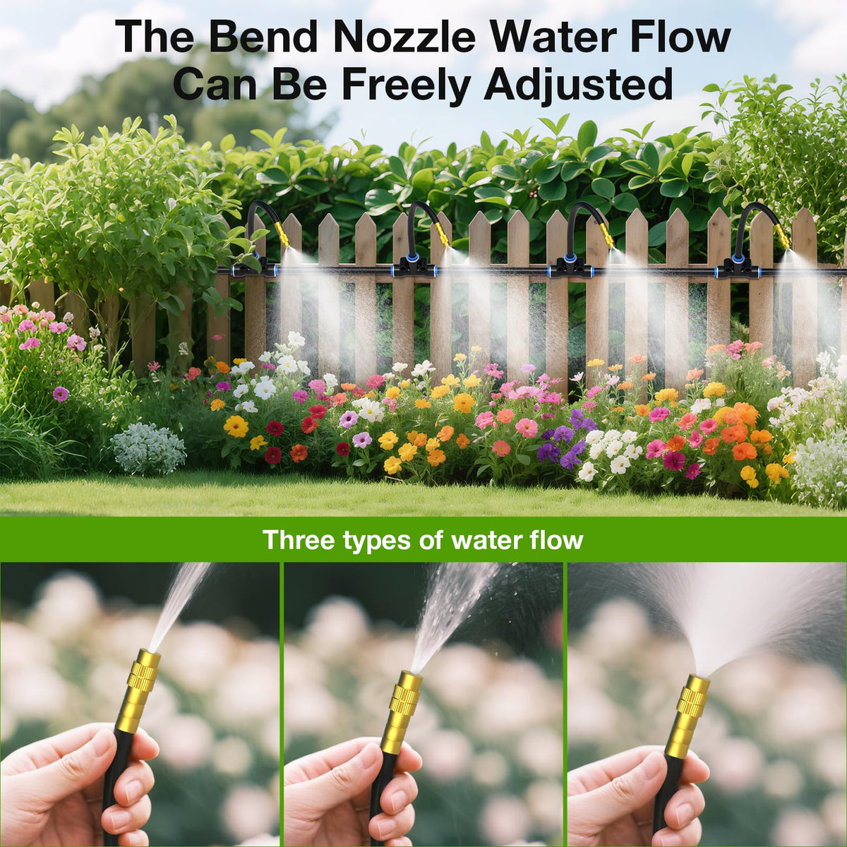 MIXC 1/4" 100Ft Drip Irrigation System for Garden with 16pcs 360°Adjustable Brass Nozzles & Bendable Rod,Upgraded Watering System Kit for Outdoor Plants,Lawn,Raised Bed,Potted Plant,Yard,Greenhouse