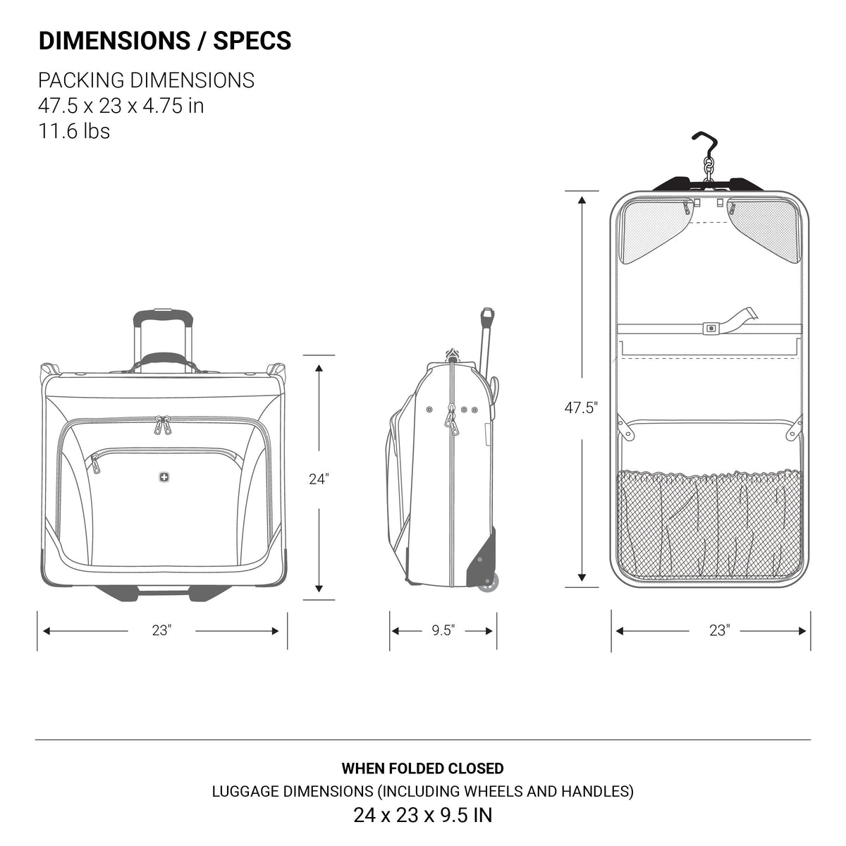 SwissGear 7895 Premium Rolling Garment Bag, Bonus Hanging Feature, Men's and Women's, 24-Inch Luggage - Black