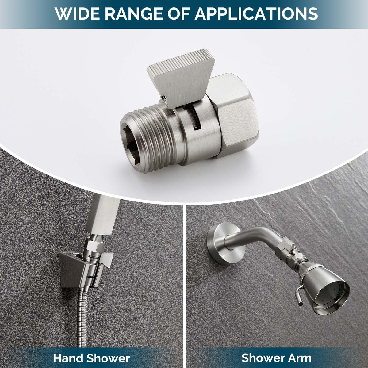 Angle Simple Water Flow Control Valve, Brass Shut Off Valve for Dual Shower Faucet, RV Shower Head with Hose Flow Restrictor, Brushed Nickel